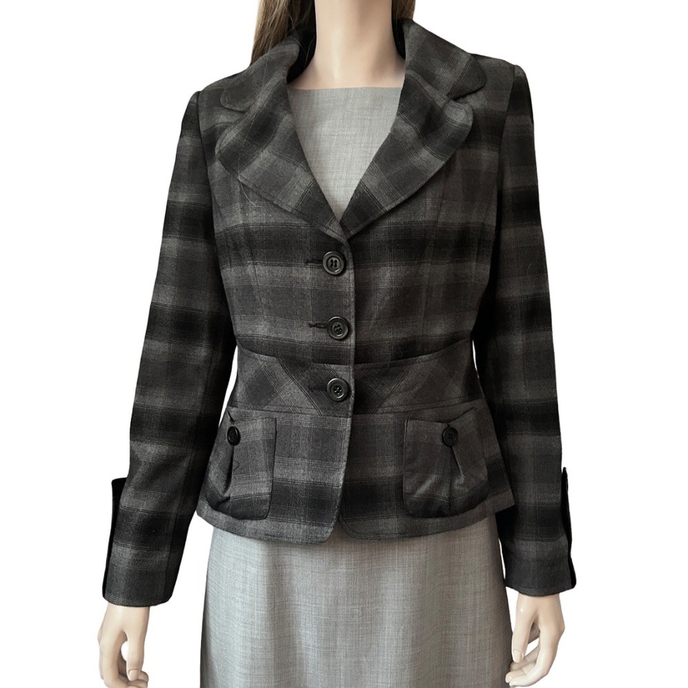 Mario Serrani Italy Plaid Tartan Blazer Jacket Rayon Blend Grey Black Check - Picture 3 of 16